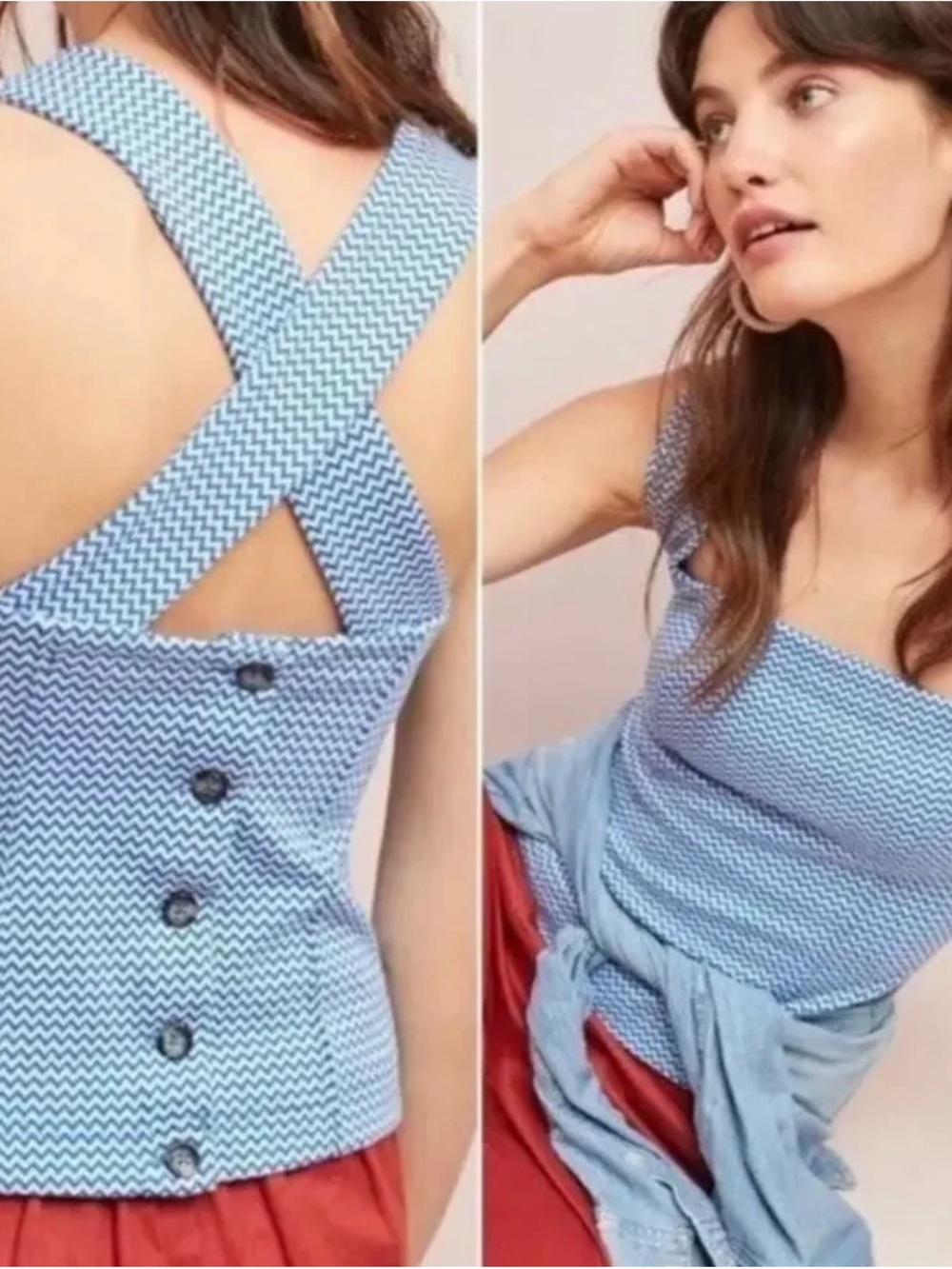 Anthropologie Maeve Statton Criss Cross Button Down Back Stephie Tank size XS